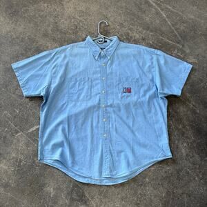 Vintage Chaps Ralph Lauren Chambray Shirt Mens XXL 2XL Blue Denim Light 90s Flag